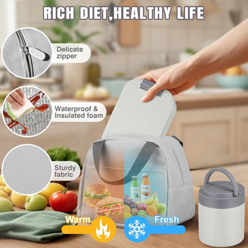 HWONMTE Large Bento Lunch Box Set for Adults Kids Women with 10.5oz Soup Thermo,Coffee Tumblers Men Girls Boys Teenagers Leak-Proof Lunch Food Containers with Lunch Bag - Image 4